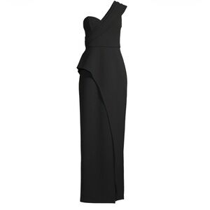 Aidan Mattox Black Asymmetrical Column Gown